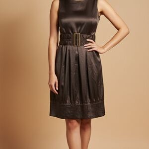 ANTONIO MELANI Silk Brown Midi Dress